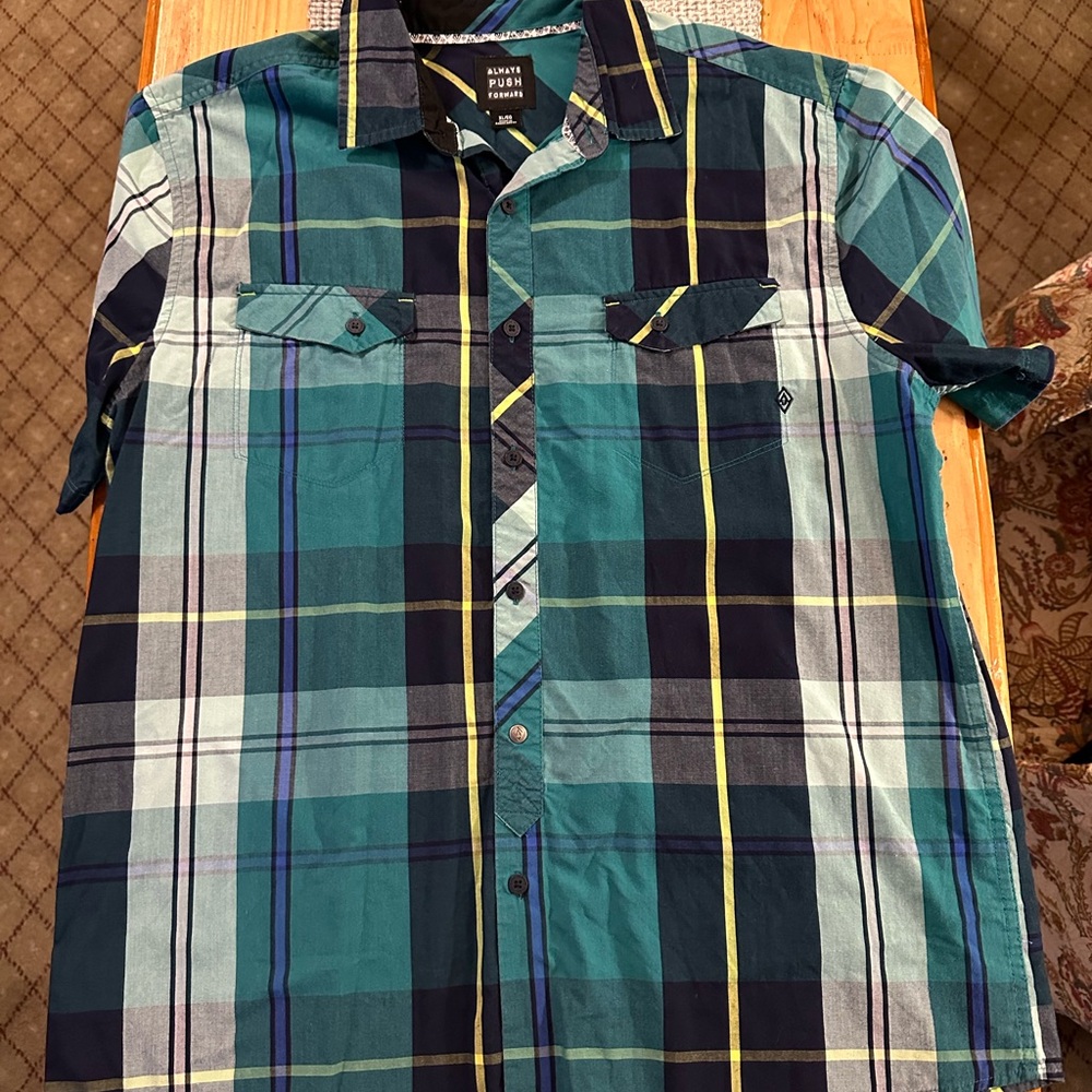 Men's Teal and Navy Plaid Button Down Shirt